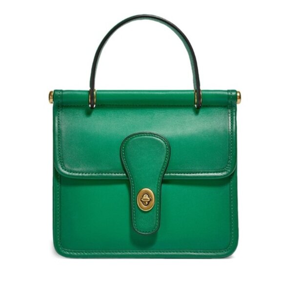 FLAWS COACH WILLIS TOP HANDLE 18 GREEN LEATHER CROSSBODY BAG - Picture 1 of 12